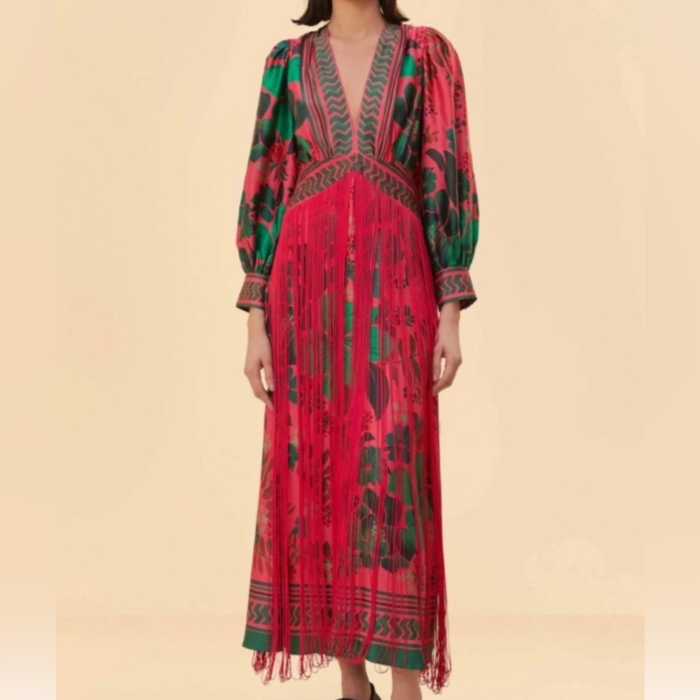 FARM Rio Blush Floral Yard Fringe Maxi Dress